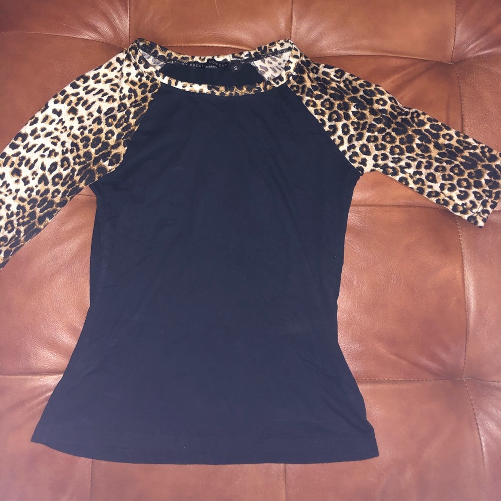 Black & Leopard Baseball Tee